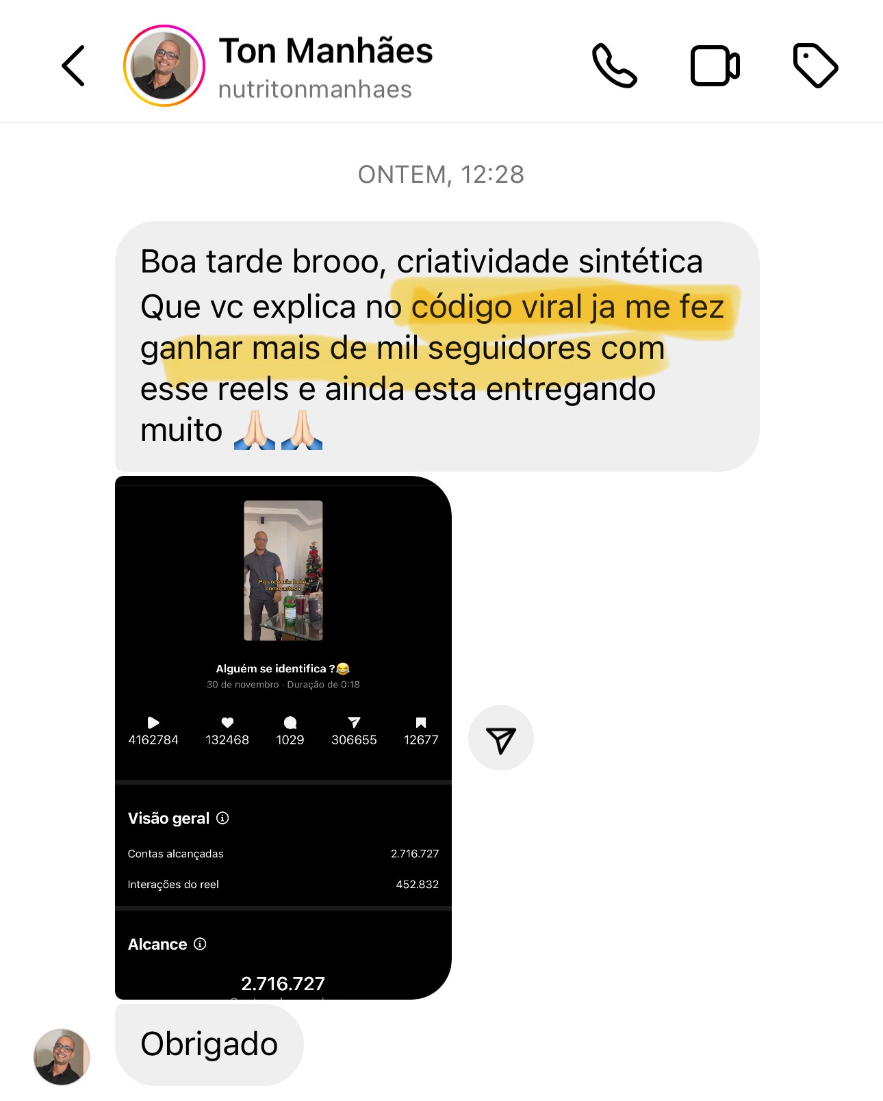 Depoimento — Ton Manhães, nutricionista, 4.1 milhões de views e 2.7 milhões de alcance